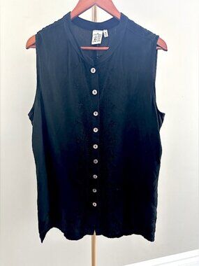 Parsley & Sage Black Lagenlook Button Front Tank Top – Size 1X